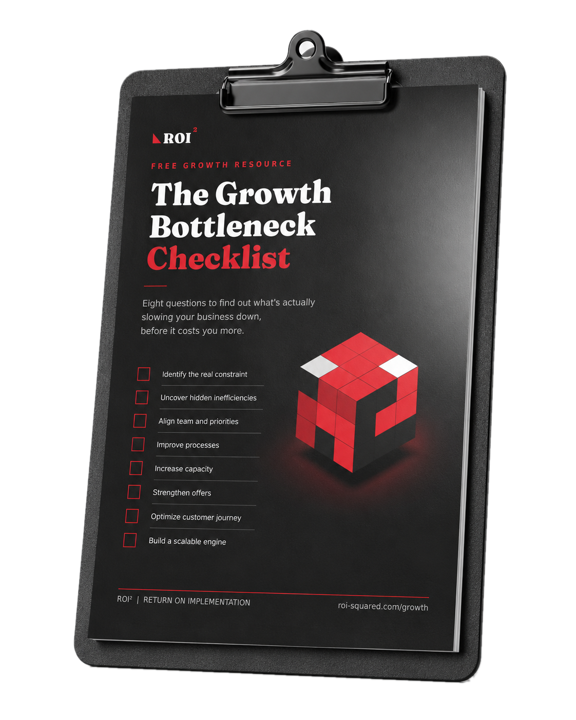 The Growth Bottleneck Checklist cover on a clipboard